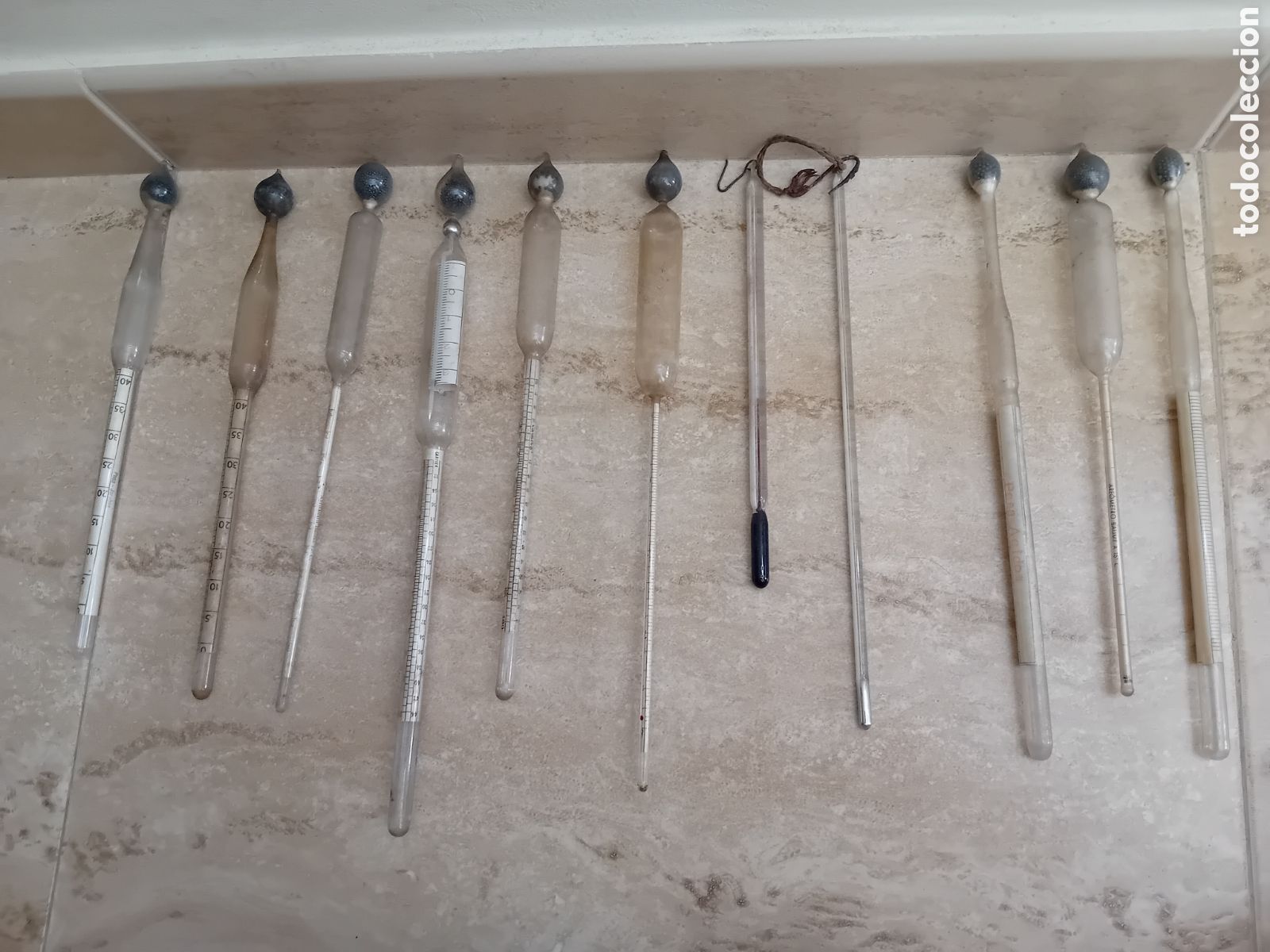 Antig&uuml;edades: Lote de 10 dens&iacute;metros areometro alcohometro pesa jarabes etc antiguos