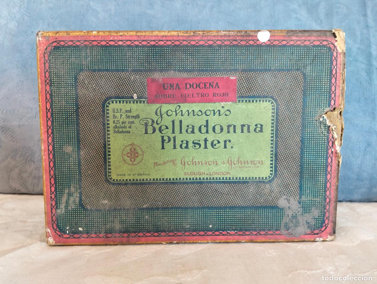 Antiquit&eacute;s: Caja antigua de vendas marca Johnson's Belladonna Plaster London medicina de los a&ntilde;os 30-40