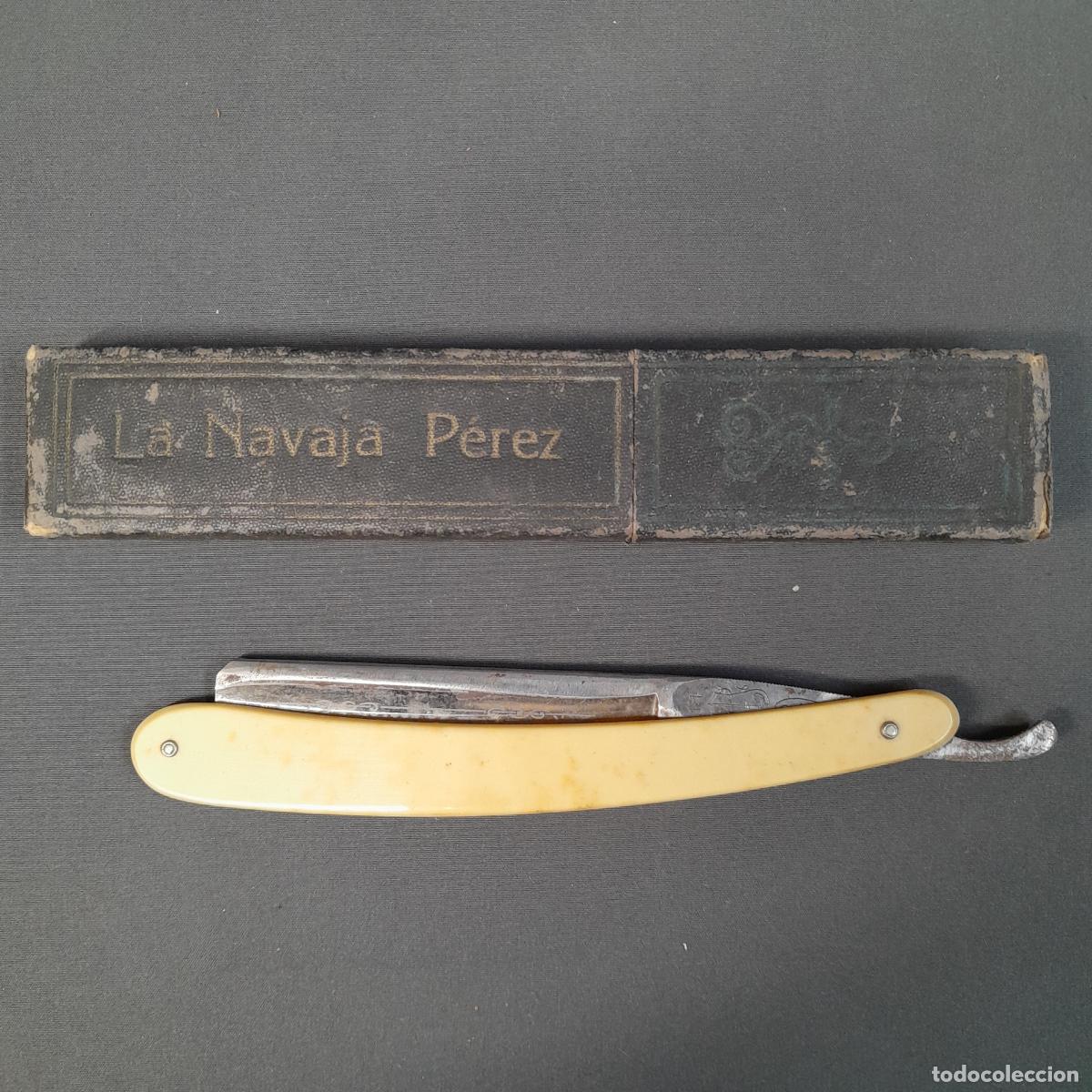 Antiguidades: NAVAJA DE AFEITAR DE BARBERO. NAVAJA P&Eacute;REZ. MATAR&Oacute;, 1940 CA.