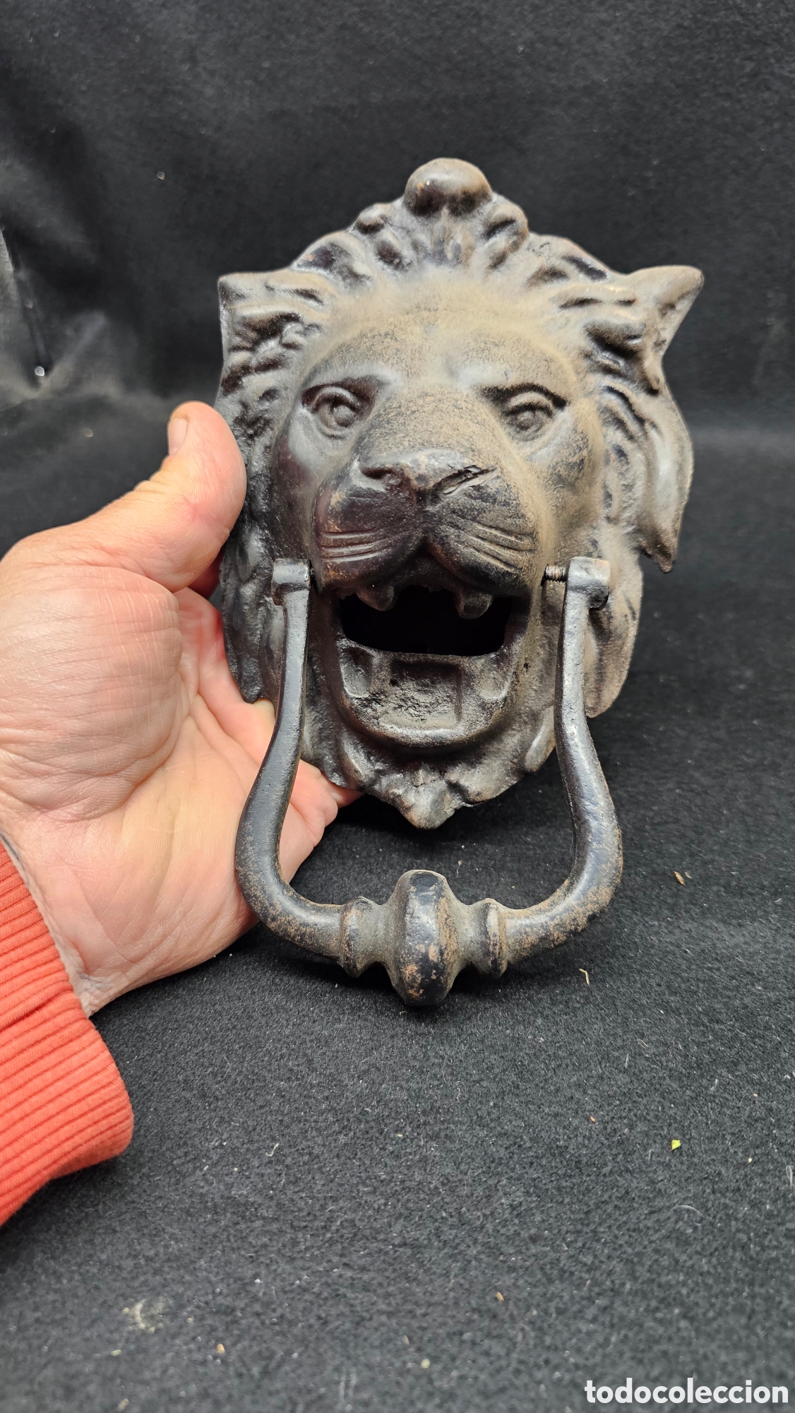 Antig&uuml;edades: Aldaba cabeza de le&oacute;n de hierro fundido