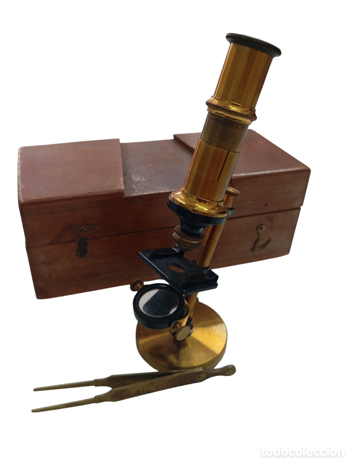 Antig&uuml;edades: ANTIGUO Y PRECIOSO MICROSCOPIO DE CAMPO O VIAJE CON CAJA DE MADERA FINALES S.XIX POCKET