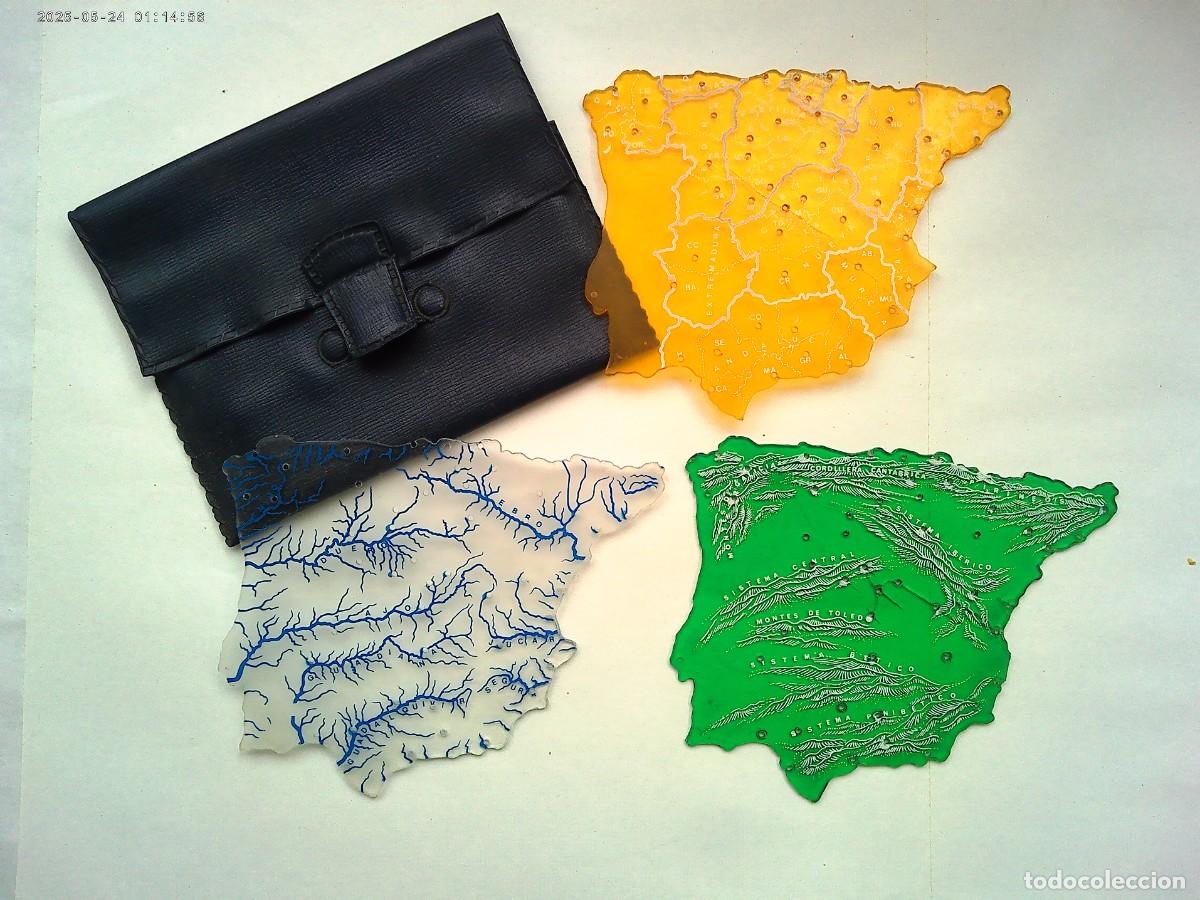 Antig&uuml;edades: ESCUELA ANTIGUA : ESTUCHE CON TRES MAPAS DE ESPA&Ntilde;A TROQUELADOS PARA GEOGRAFIA