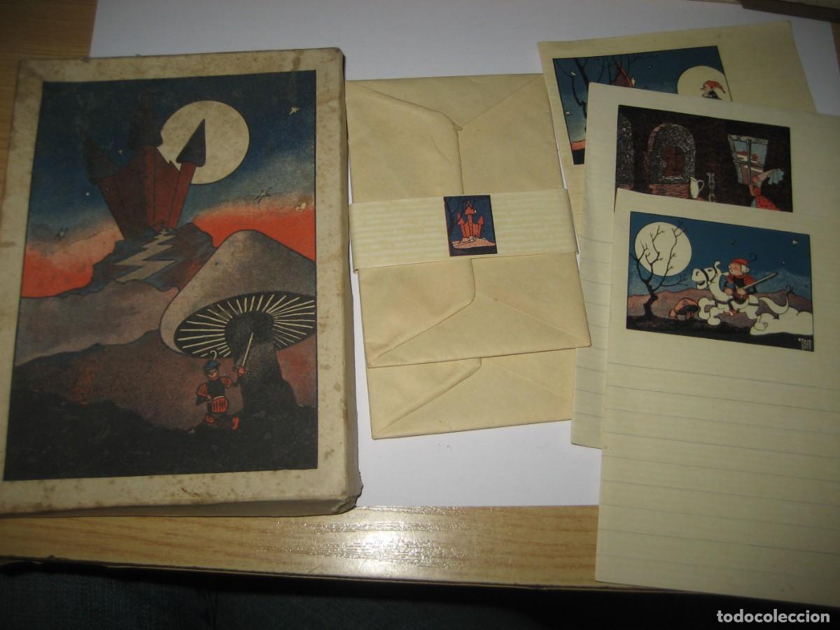 Antig&uuml;edades: conjunto de caja con sobres y cartas juego de correspondencia del ilustrador SPIN