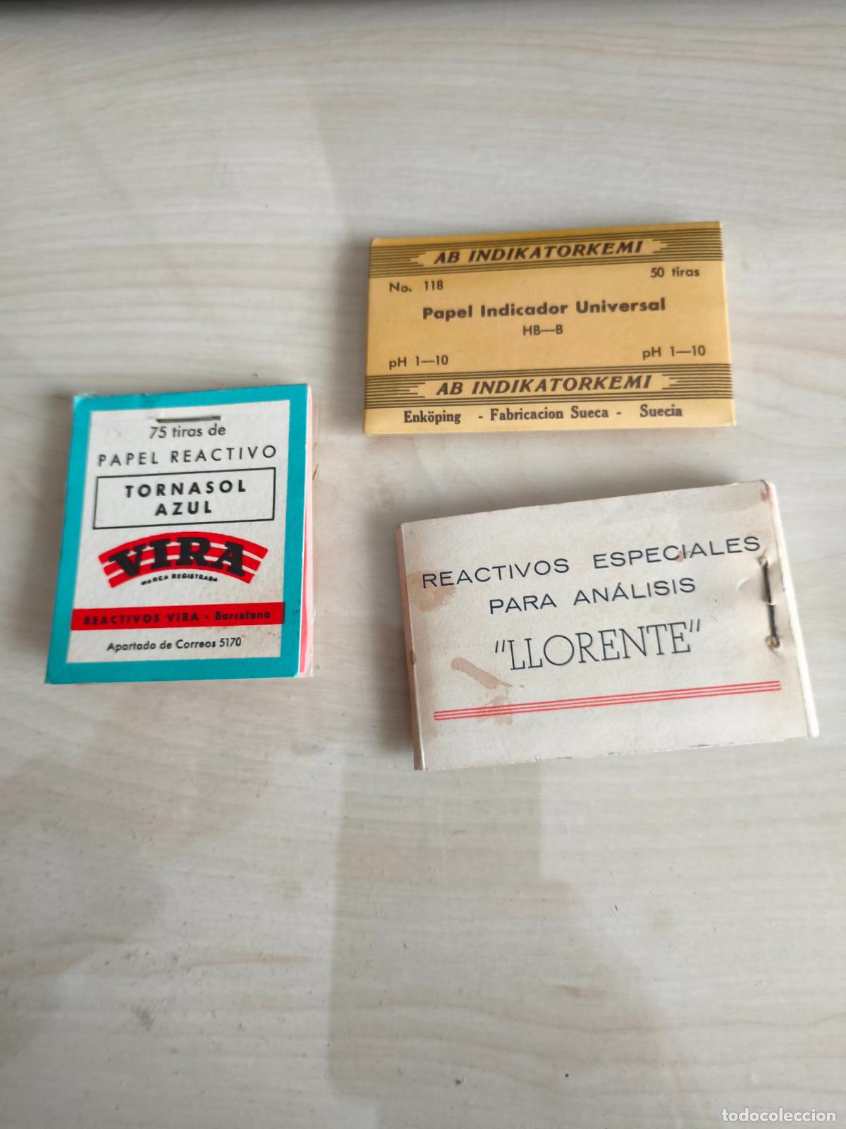 Antig&uuml;edades: Tres estuches de antiguas tiras reactivas para analisis. Vira, Llorente e Indikatorkemi
