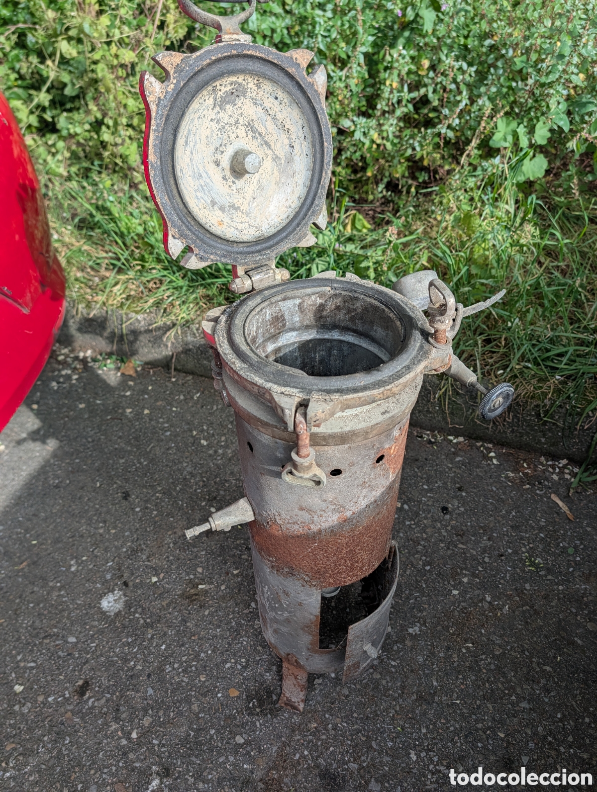 Antig&uuml;edades: Antiguo Autoclave de Farmacia - Esterilizador de Vapor Port&aacute;til - Mediados S. XX - Est&eacute;tica Industri
