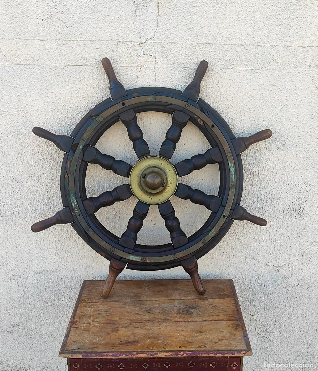 Antig&uuml;edades: Timon de barco antiguo, madera hierro y laton - Foto 3