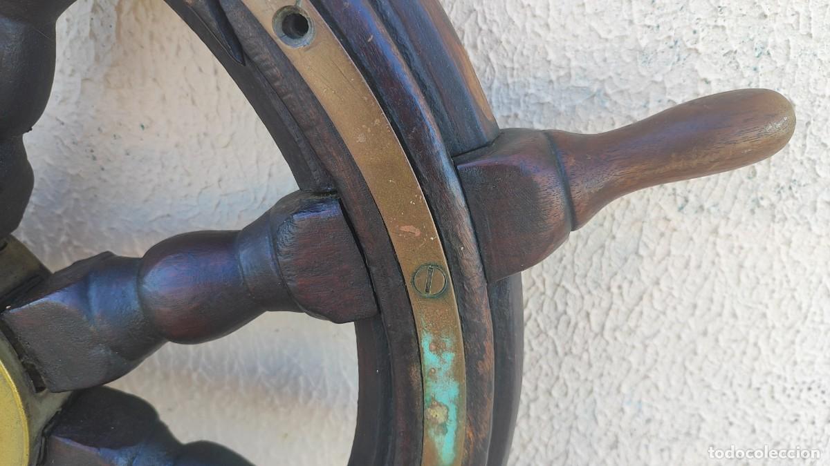 Antig&uuml;edades: Timon de barco antiguo, madera hierro y laton - Foto 6