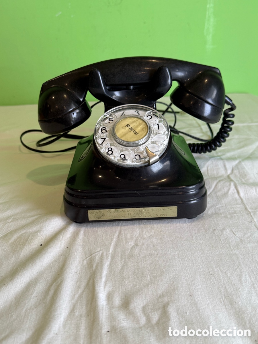 Tel&eacute;fonos: Tel&eacute;fono antiguo negro con dial pieza conmemorativa Telef&oacute;nica REUS Tarragona 1993