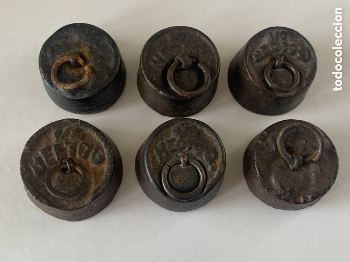 Antig&uuml;edades: Lote de 6 pesas peque&ntilde;as - Foto 2