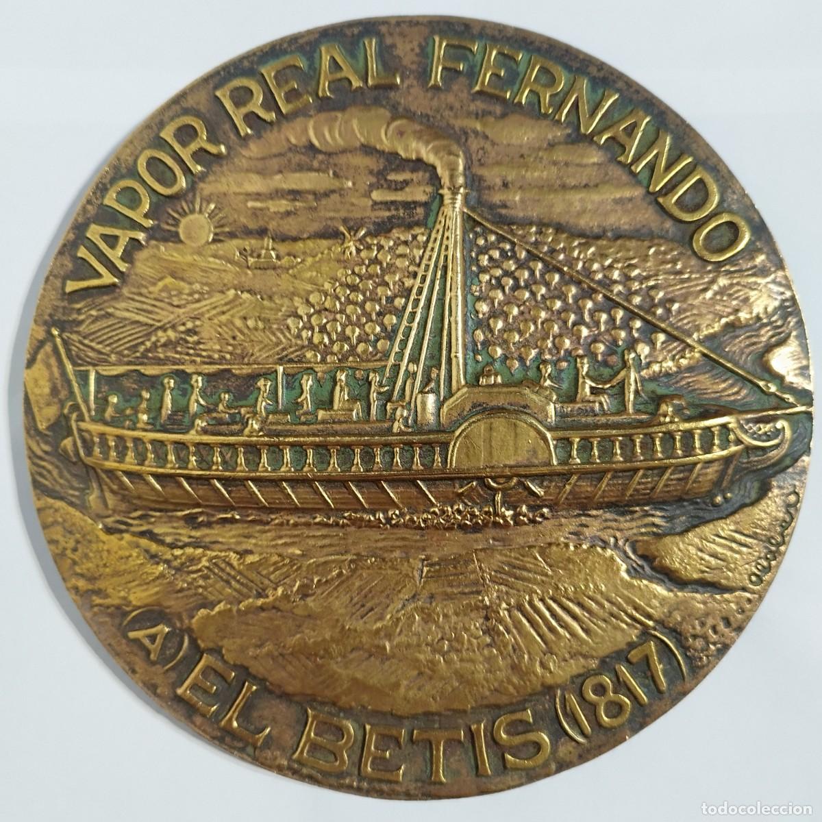 Antig&uuml;edades: PLACA EN BAJO RELIEVE DE BRONCE - BARCO VAPOR REAL FERNANDO &rdquo; EL BETIS &rdquo; ( 1817 ) - FIRMADA -