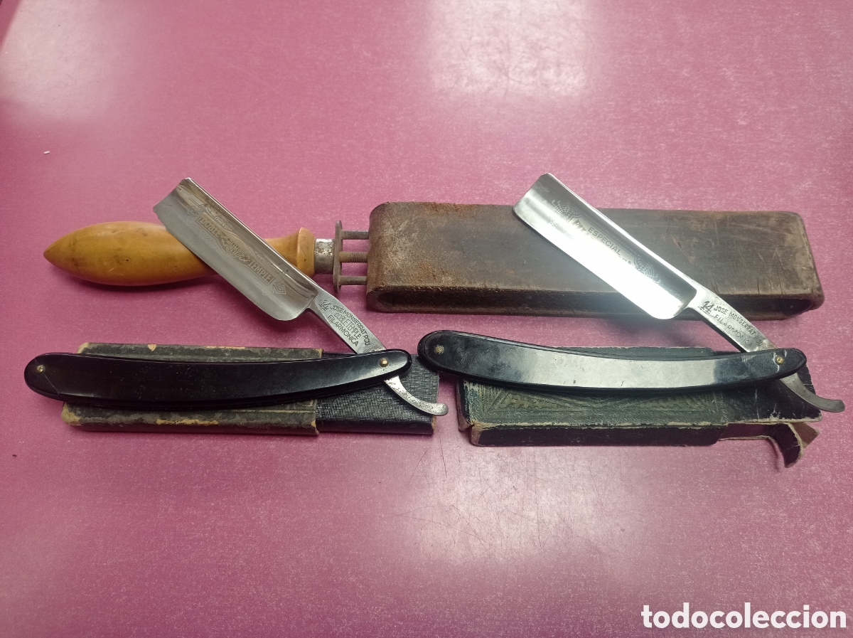 Antig&uuml;edades: Lote navaja afeitar 14 Jos&eacute; Monserrat Pou Doble Temple Filarm&oacute;nica Especial barbero