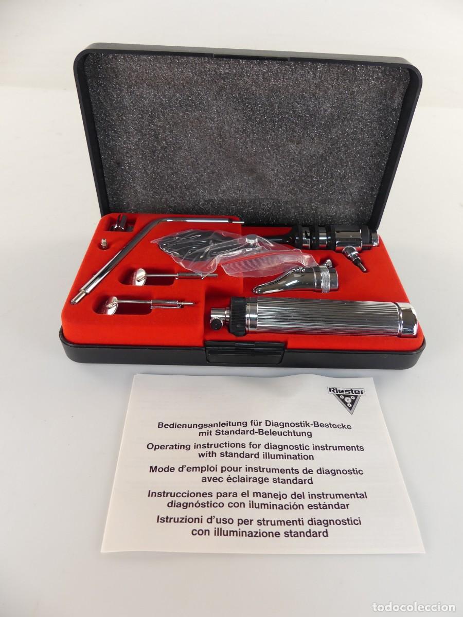 Oggetti Antichi: set de instrumentos de diagn&oacute;stico m&eacute;dico de Riester, espec&iacute;ficamente un otoscopio