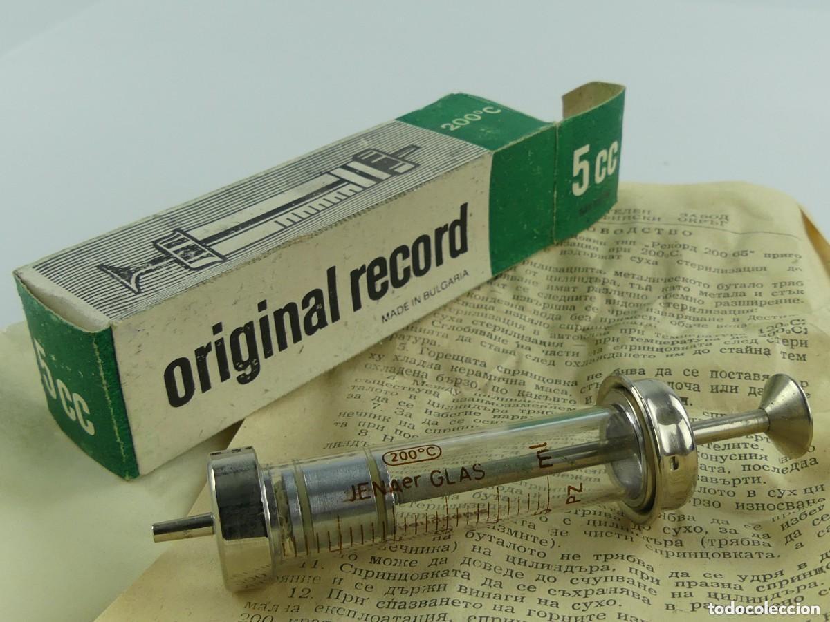 Antiques: ANTIGUA JERINGUILLA 5 ML. HIPOD&Eacute;RMICA DE VIDRIO NUEVA CON CAJA ORIGINAL.