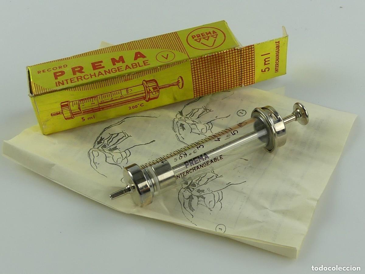 Antiques: ANTIGUA JERINGUILLA 5 ML. HIPOD&Eacute;RMICA DE VIDRIO NUEVA CON CAJA ORIGINAL.