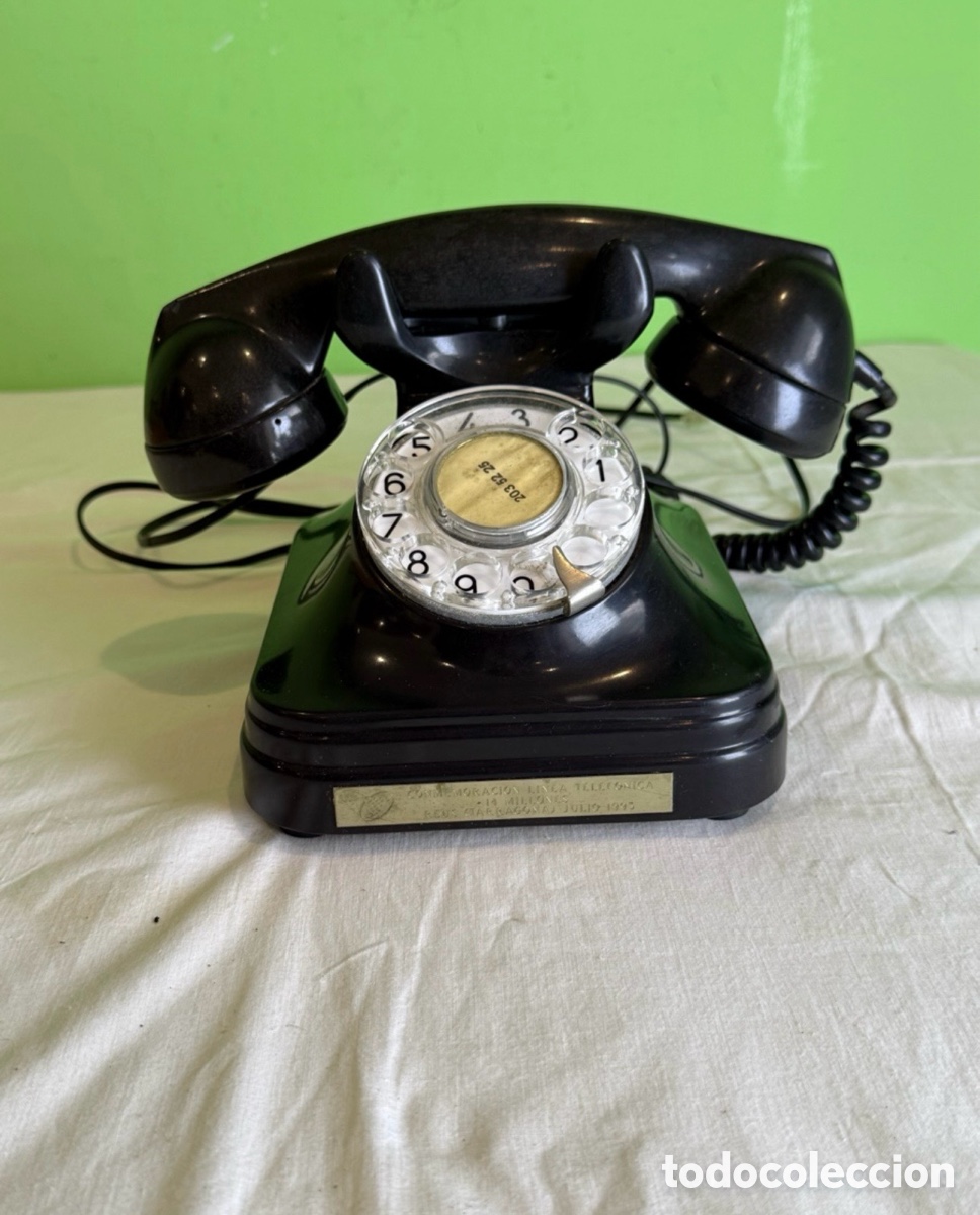 Telefones: Tel&eacute;fono antiguo negro con dial pieza conmemorativa Telef&oacute;nica REUS Tarragona 1993