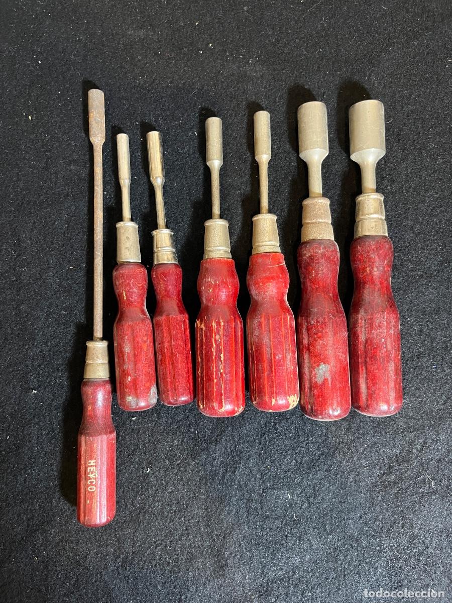 Antig&uuml;edades: Lote de llaves de vaso vintage Gedore y Heyco Alemania mango madera profesional