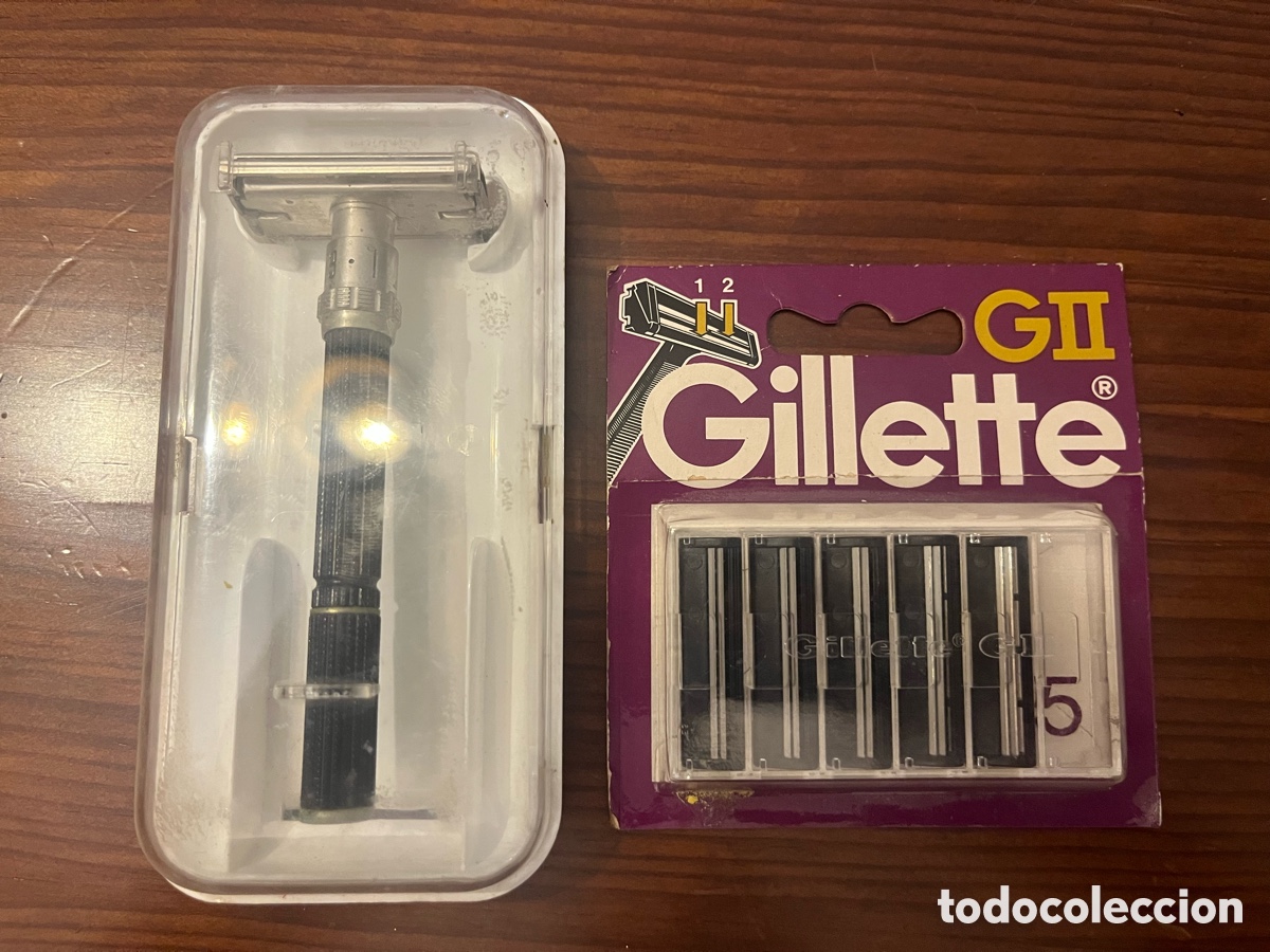 Antig&uuml;edades: Maquinilla de afeitar Gillette Razor ajustable + blister de Gillette G2