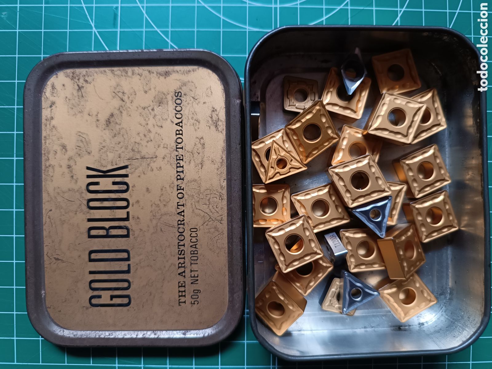 Antig&uuml;edades: LOTE de plaquitas para torno - diferentes modelos y medidas - No antiguas - Gold Block Tobacco