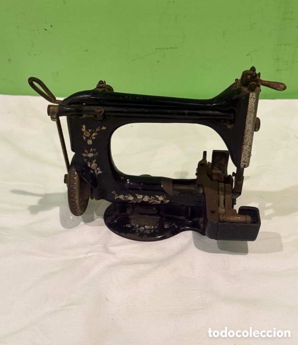 Antiquit&eacute;s: M&aacute;quina de coser Singer miniatura antigua hierro fundido decorativa primera iniciales del siglo XX