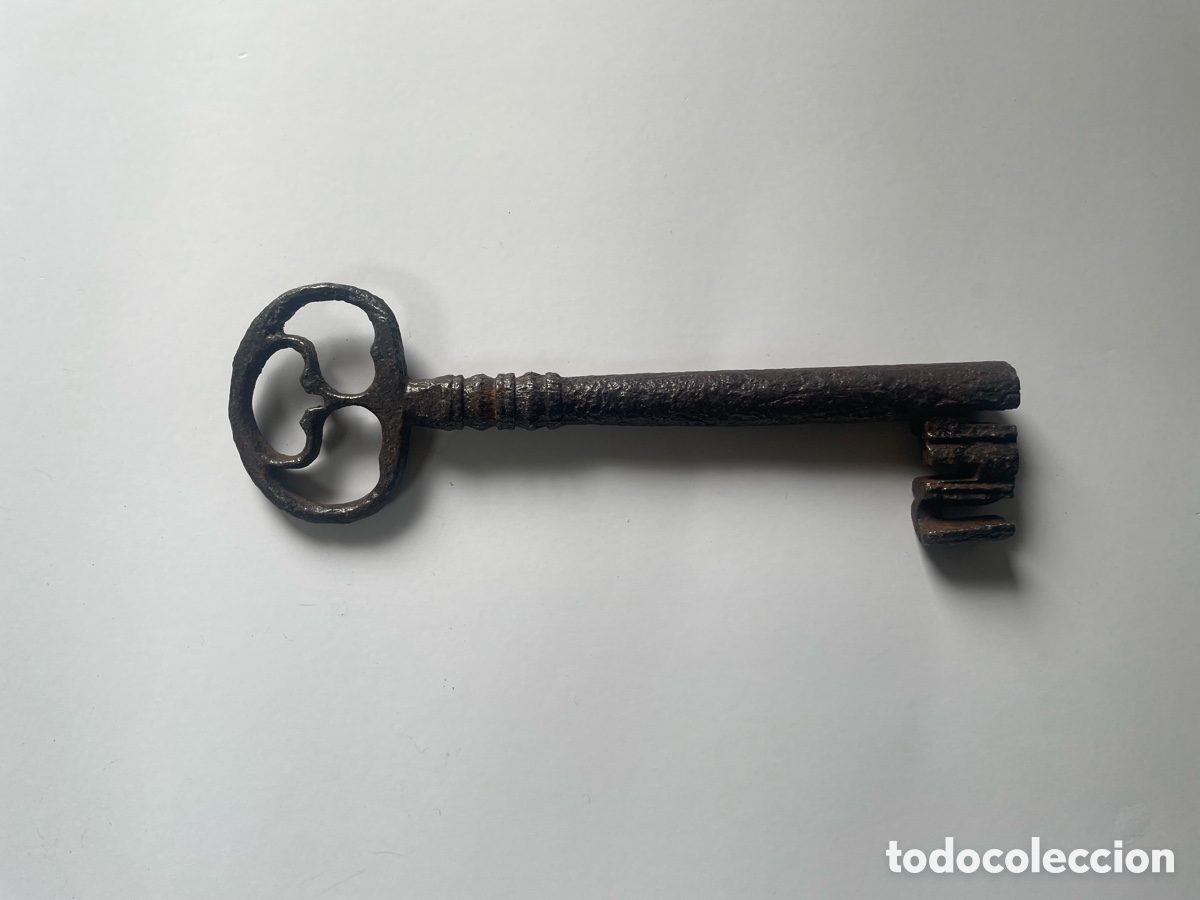Antig&uuml;edades: Llave Hierro Forjado Antigua S.XVII-XVIII Ojo Calado 19,5cm