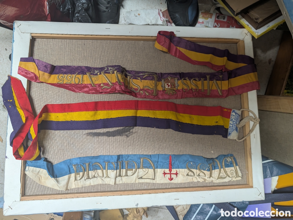Antig&uuml;edades: Lote &Uacute;nico 1935: Banda Bordada Oro Flota Submarinos Ferrol + Miss Espa&ntilde;a + Miss Galiza - II Rep&uacute;blic