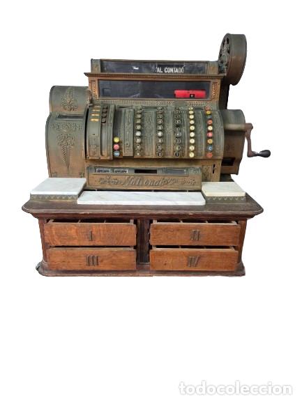Oggetti Antichi: Antigua Maquina Registradora, National - Caja Registradora de Bronce - Circa 1910