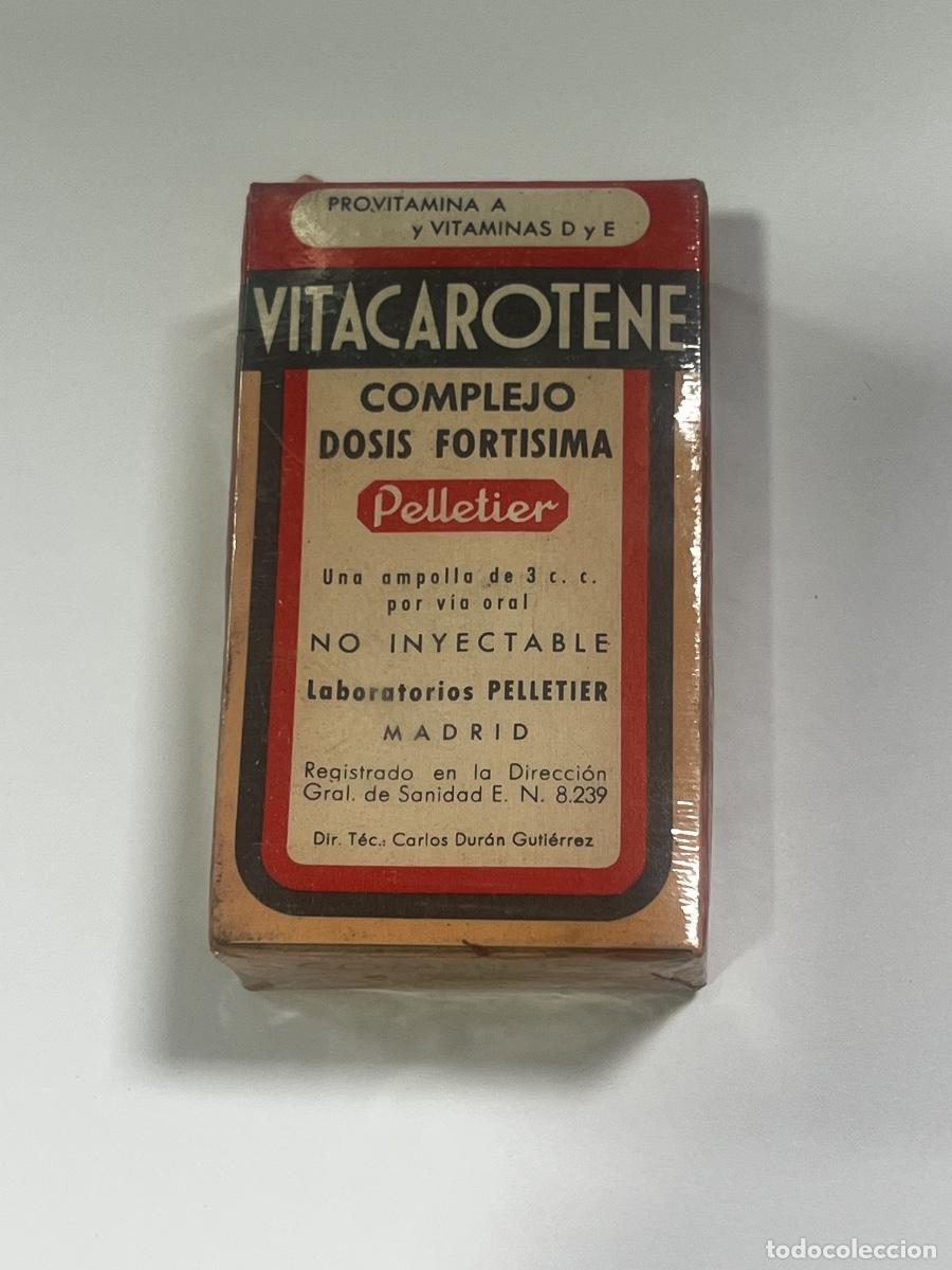 Antig&uuml;edades: VITACAROTENE. PROVITAMINA A Y VITAMINA D Y E. COMPLEJO DOSIS FORT&Iacute;SIMA. PELLETIER. 7,5 X 4,5 X 2 CM.