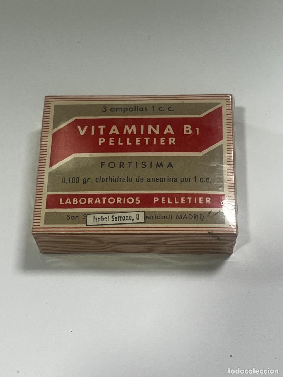 Antig&uuml;edades: VITAMINA B1. PELLETIER. FORT&Iacute;SIMA. 3 AMPOLLAS DE 1 C.C. 5,5 X 6,7 X 1,5 CM.