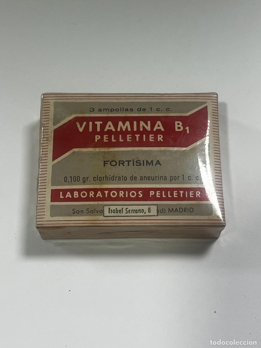 Antig&uuml;edades: VITAMINA B1. PELLETIER. FORT&Iacute;SIMA. 3 AMPOLLAS DE 1 C.C. 5,5 X 6,7 X 1,5 CM.