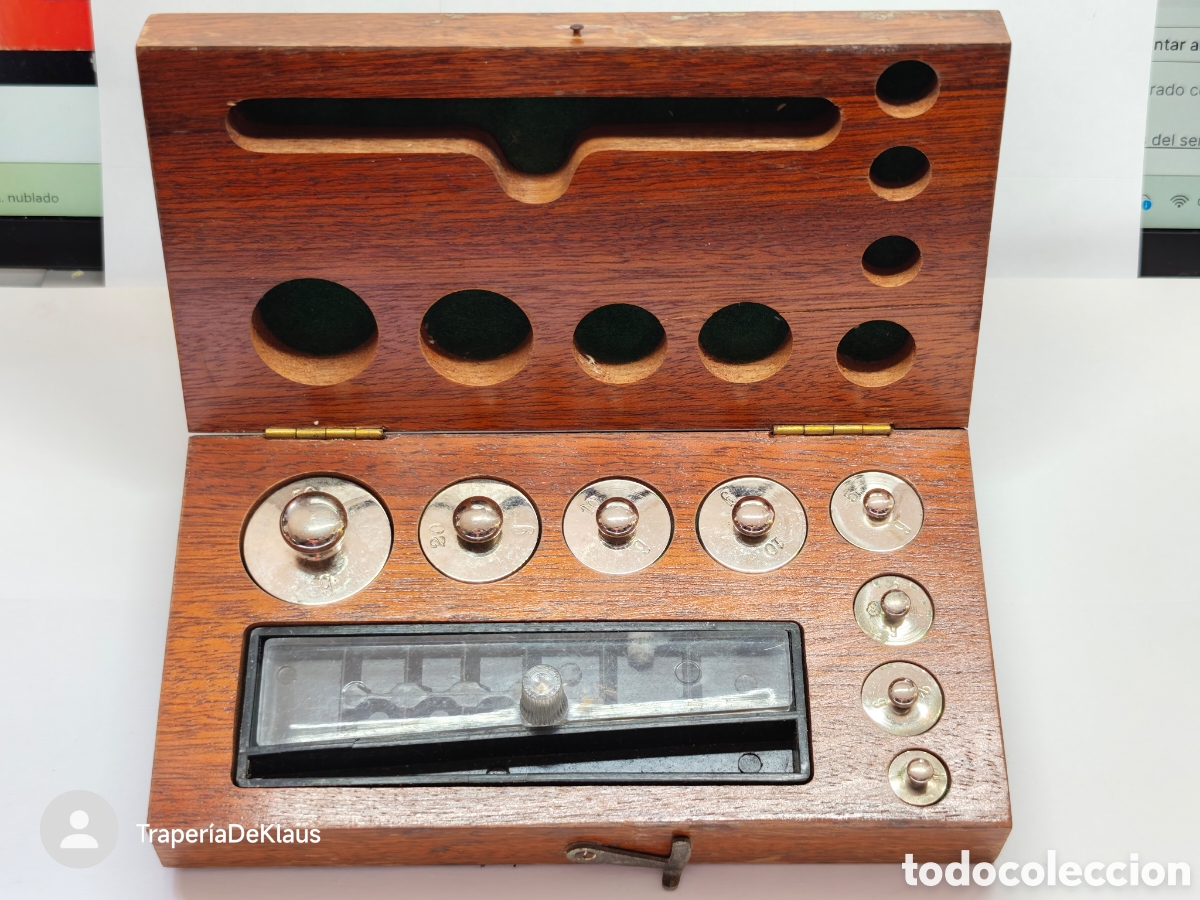 Antig&uuml;edades: juego de pesas de precios - en caja de madera - car240