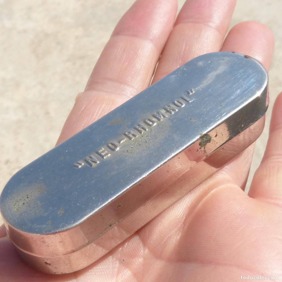 Antig&uuml;edades: Antigua jeringa en su caja, Neo Rhomnol. Farmacia, dentista, anestesia, medicamento, 46gr. 8,1cm.