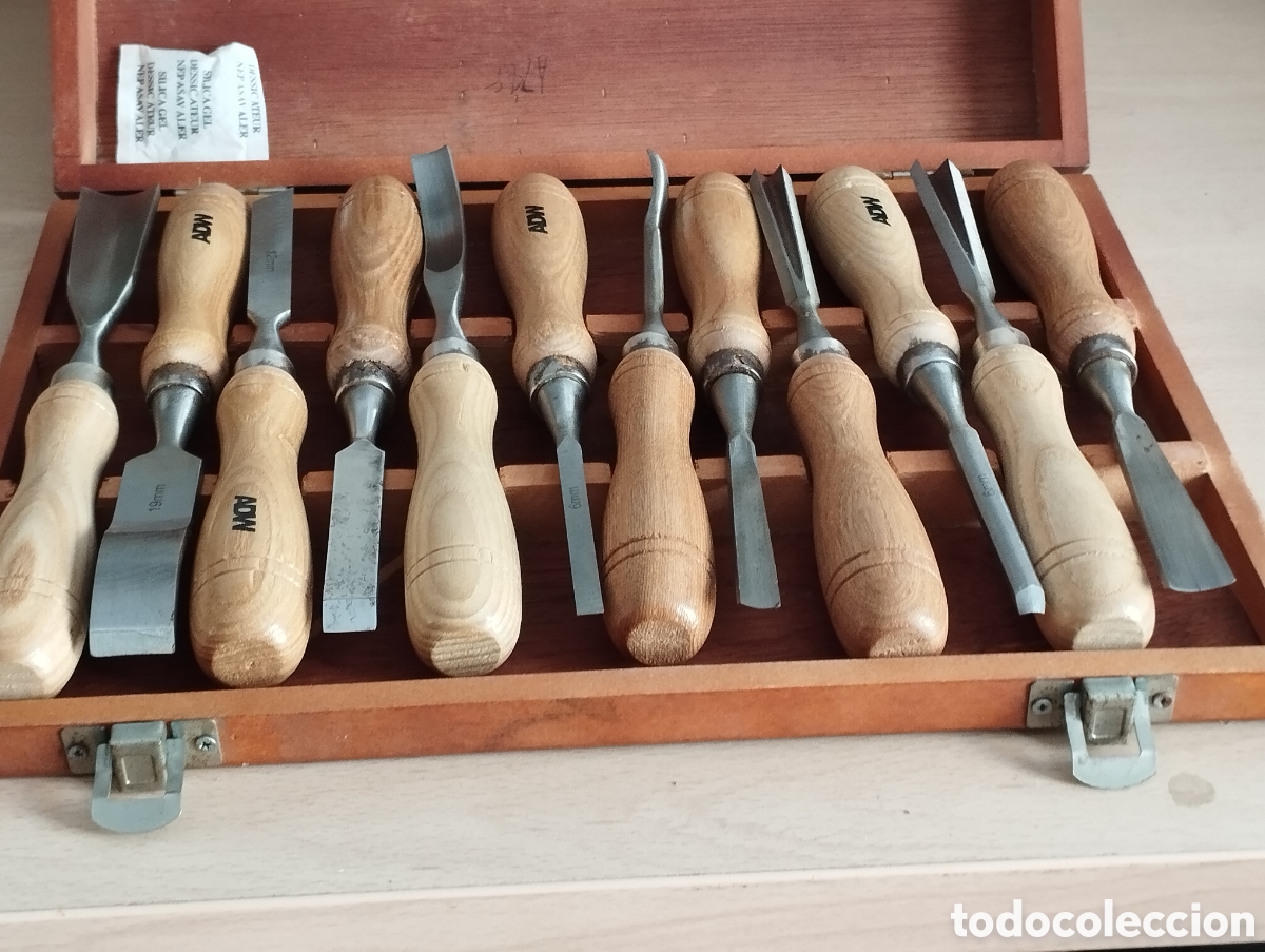 Antig&uuml;edades: TALLADO JUEGO 12 GUBIAS ADW SIN USO EN ESTUCHE