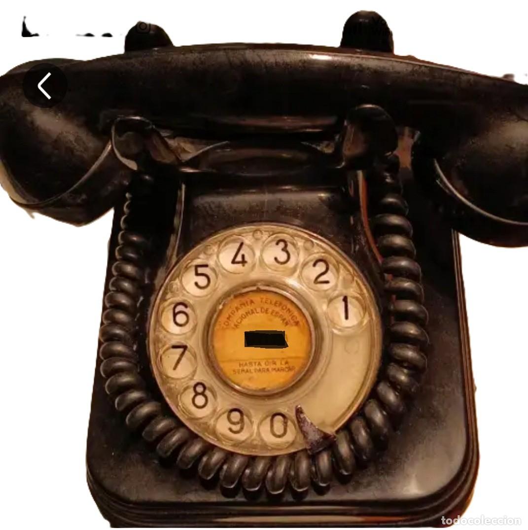 Tel&eacute;fonos: Tel&eacute;fono anal&oacute;gico de disco rotativo. CTNE. Baquelita negra.