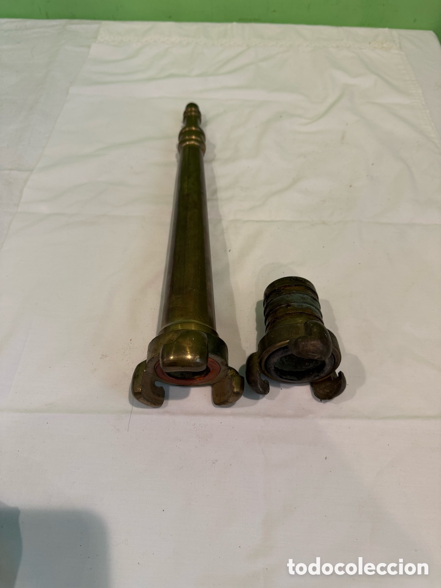 Antig&uuml;edades: Aut&eacute;ntica antigua lanza de bomberos en bronce macizo pieza industrial naval original a&ntilde;os 1920-1950
