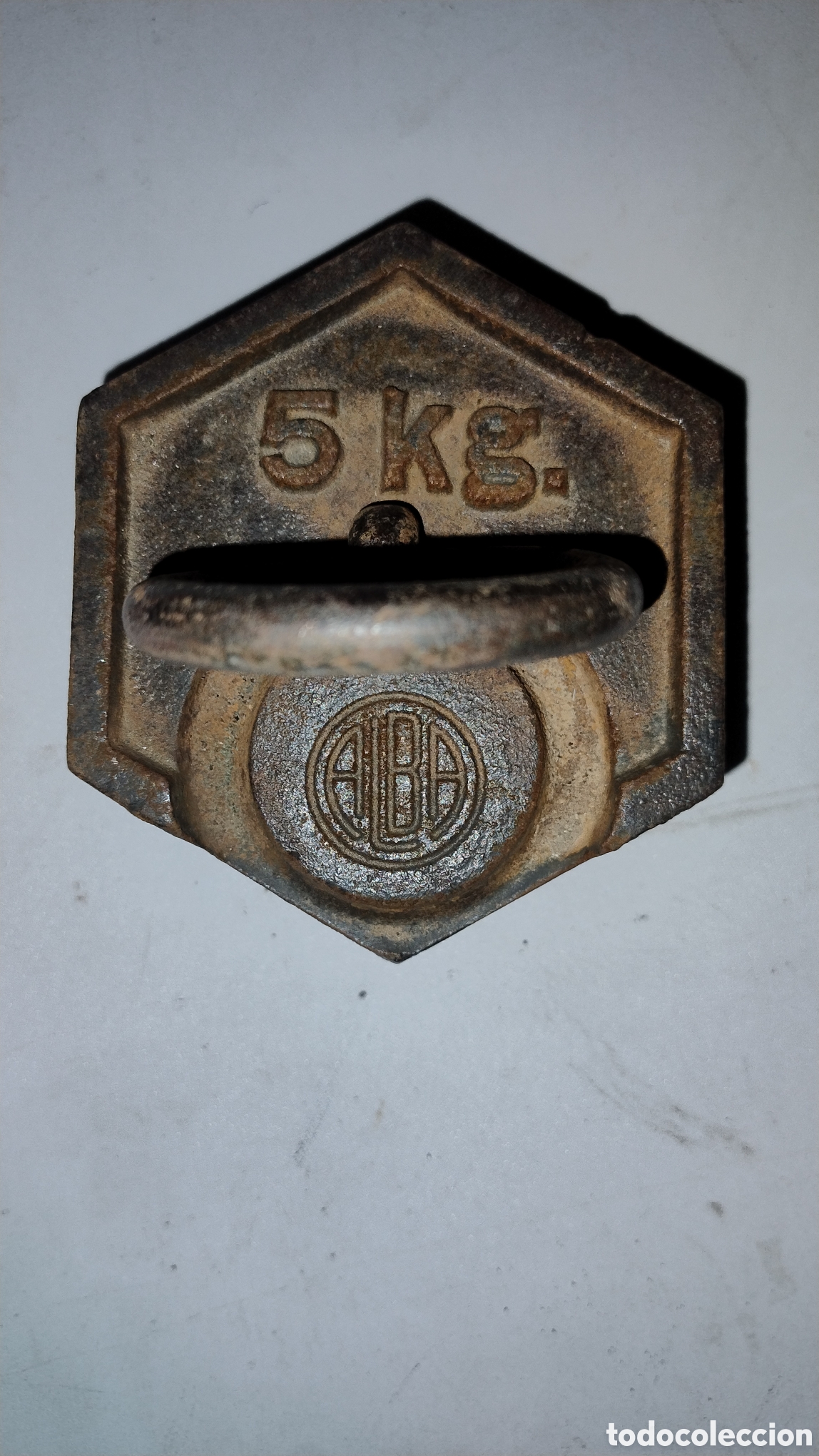 Antig&uuml;edades: Pesa hexagonal marca Alba cinco kilos - Foto 2