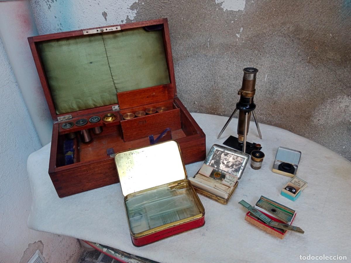 Antiquit&eacute;s: Antiguo Microscopio, Siglo XIX con Multiples accesorios. Edmund Hartnack..