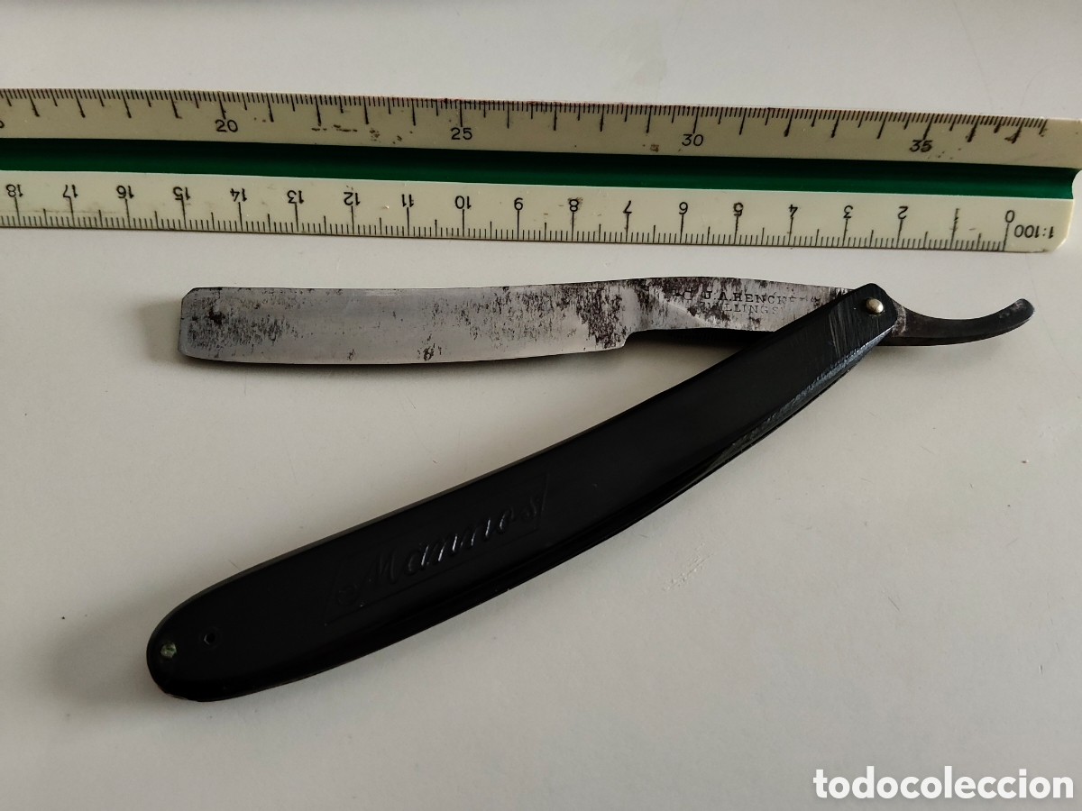 Antiquit&auml;ten: Navaja de afeitar antigua marca J. A. Henckels Zwillingswerk modelo Mannos