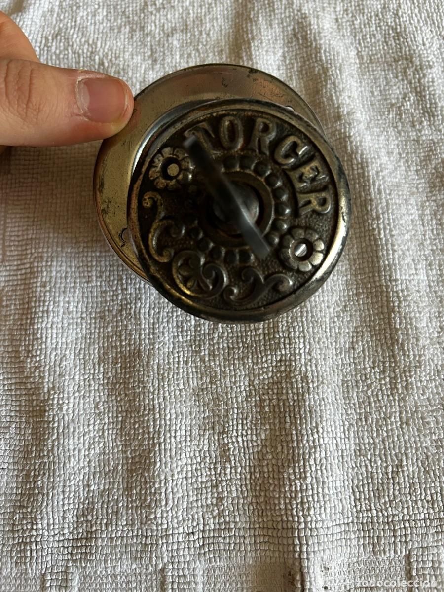 Antig&uuml;edades: Antiguo timbre de puerta mec&aacute;nico de girar - &rdquo;TORCER&rdquo; - Hierro niquelado y estrella - Siglo XIX