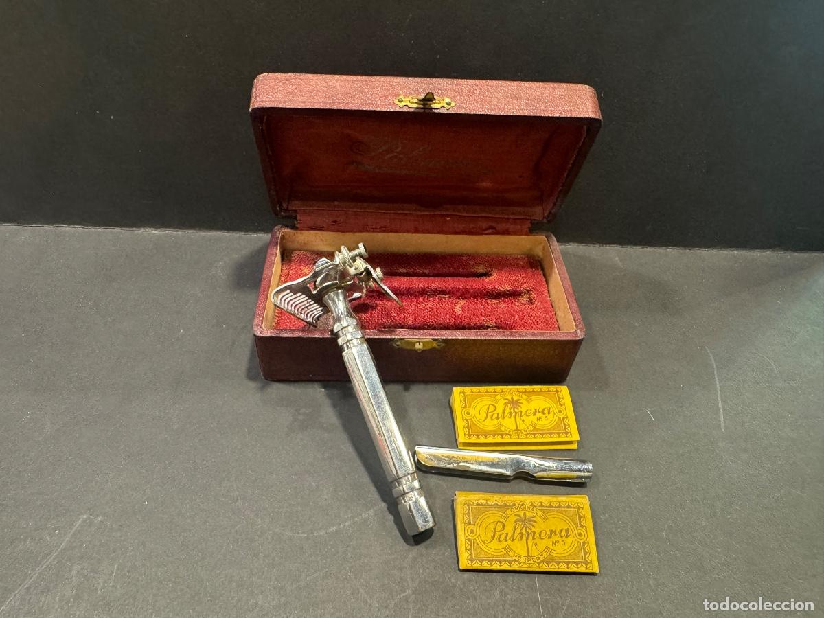 Antiquit&auml;ten: CUCHILLA / MAQUINILLA DE AFEITAR PALMERA CON SU ESTUCHE -TODO ORIGINAL (G)