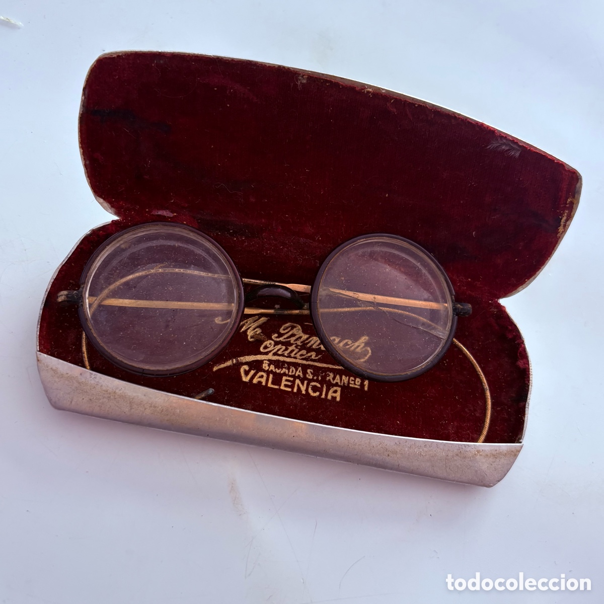 Antig&uuml;edades: GAFAS REDONDAS CON ESTUCHE 1910 OPTICA MANUEL PANACH VALENCIA