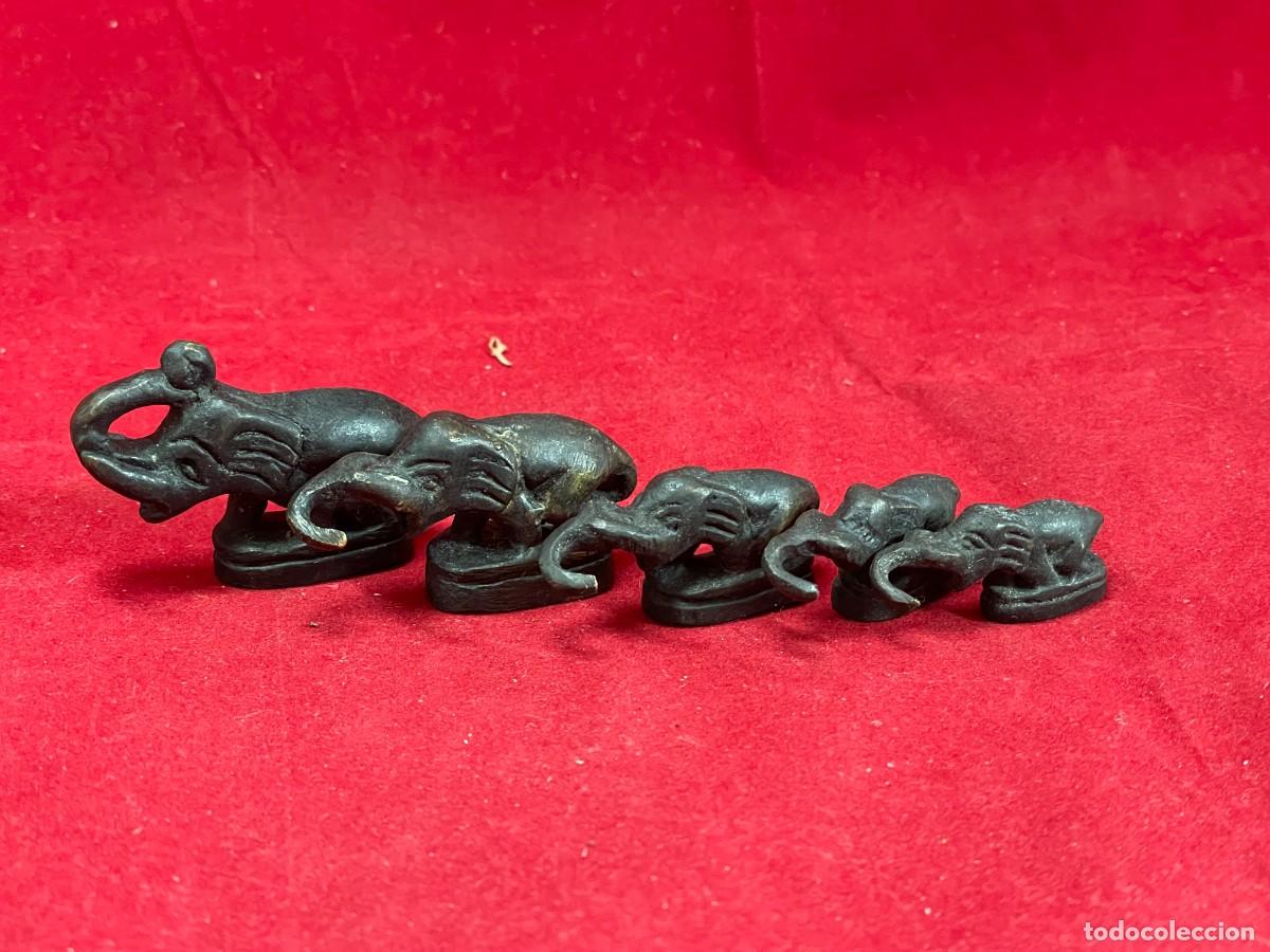 Antig&uuml;edades: Lote 5 Pesos Opio Antiguos Elefante. Ponderales Bronce. Birmania. Siglo XIX. Muy Bueno