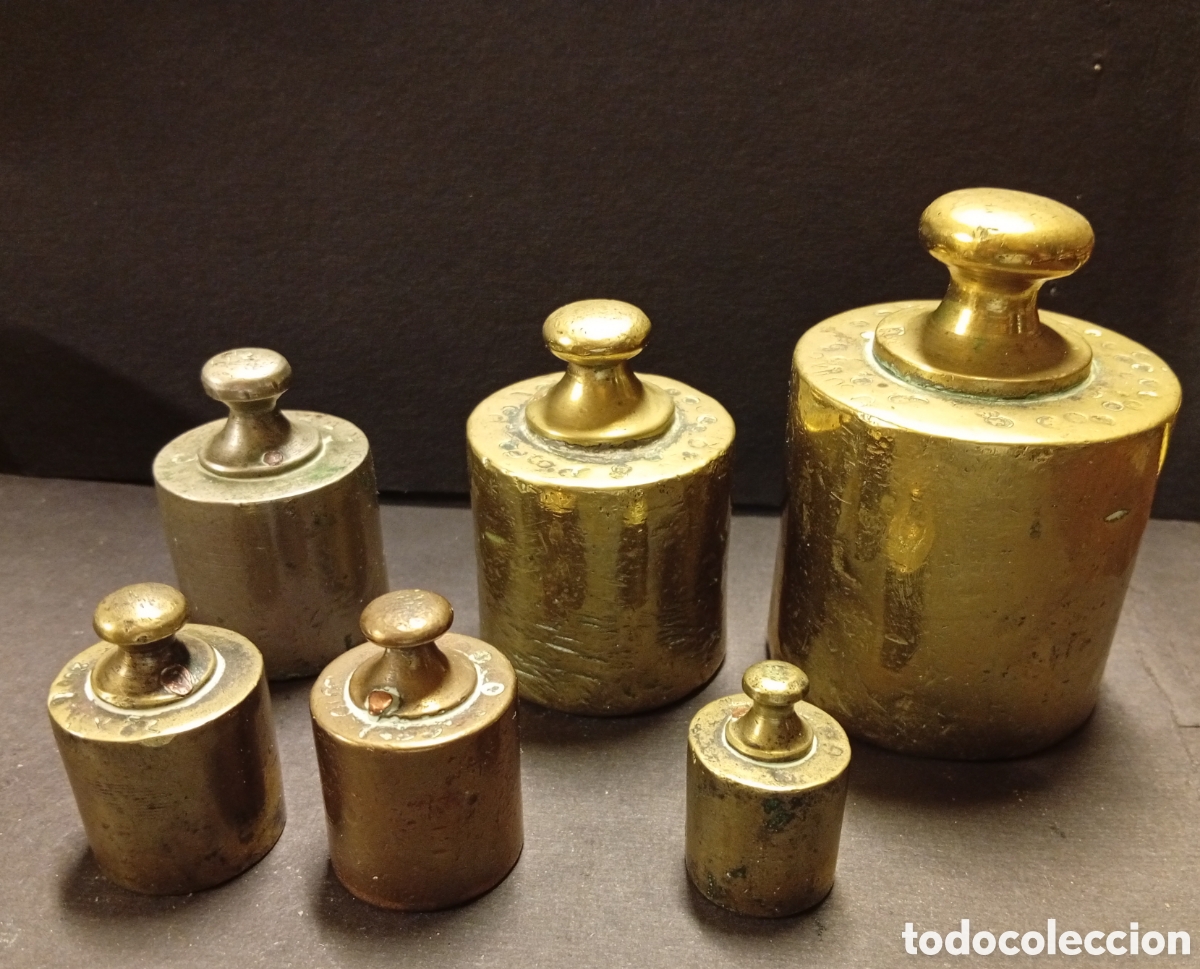Oggetti Antichi: Lote de 6 ponderales antiguos de metal Bronce