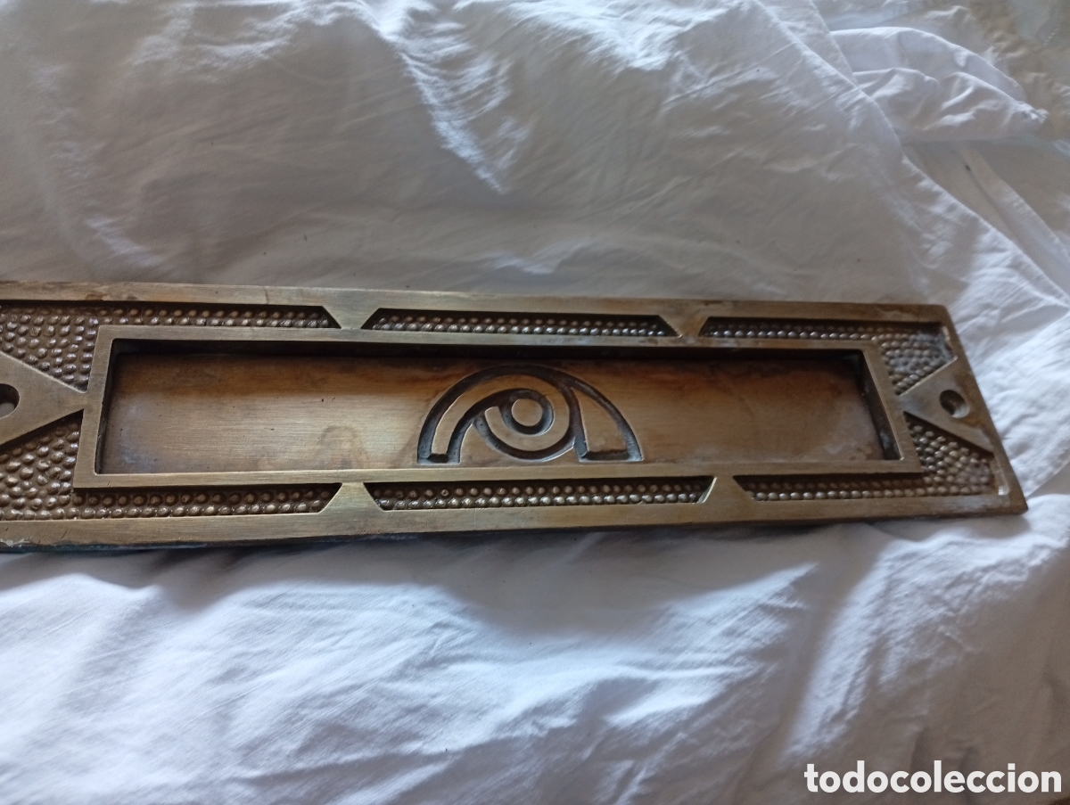 Antiques: Antigua placa,boca de buz&oacute;n original de cobre con el s&iacute;mbolo de correos
