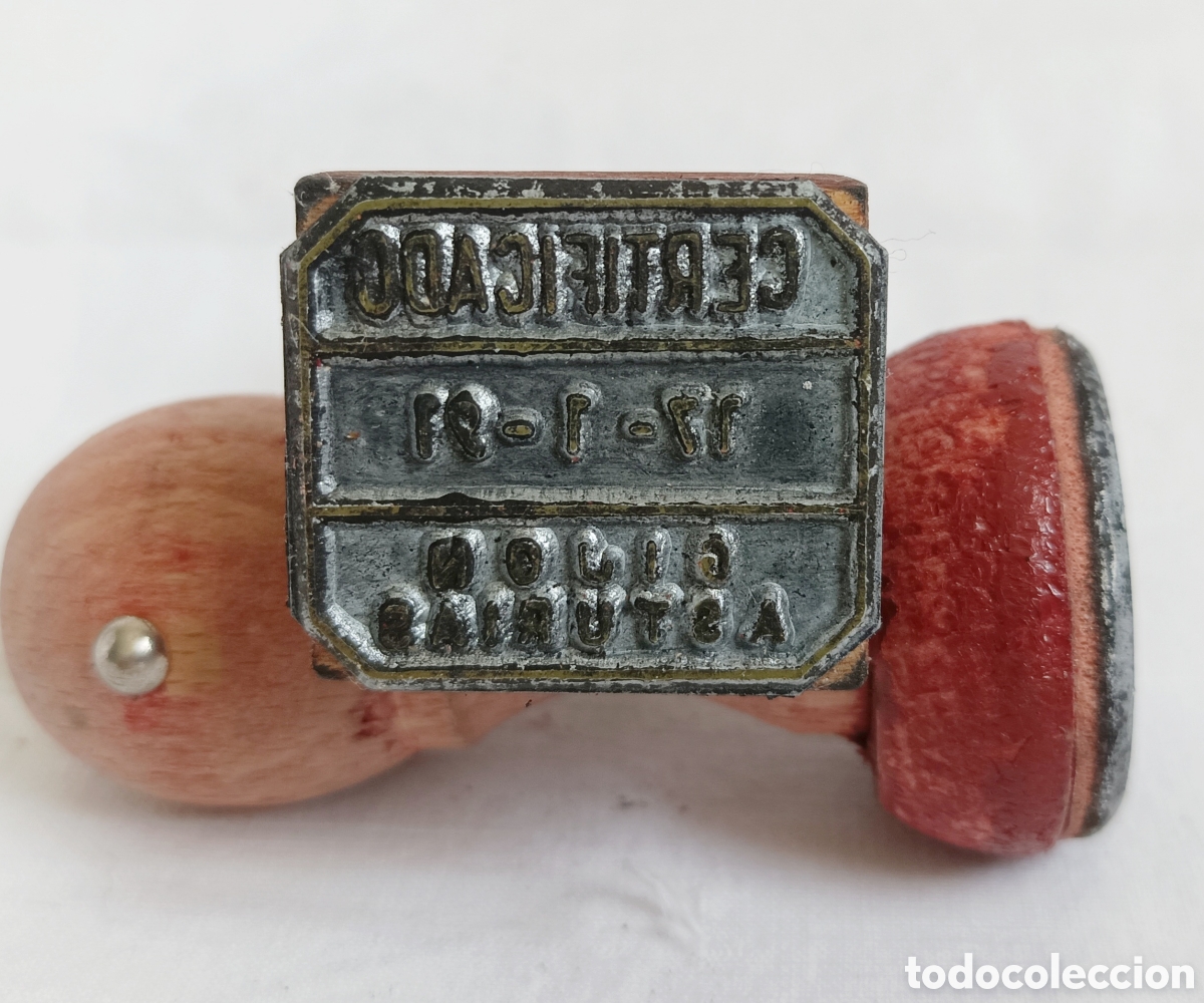 Antig&uuml;edades: Antiguo TAMPON MATASELLOS FECHADOR CORREOS. CERTIFICADO GIJON ASTURIAS
