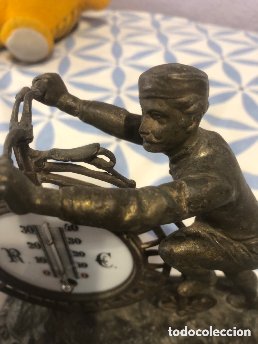 Antig&uuml;edades: Term&oacute;metro calamina figura bicicleta - Foto 8