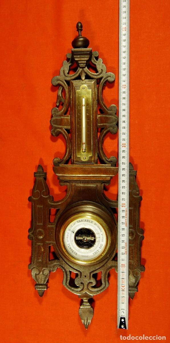 Antig&uuml;edades: Antiguo Bar&oacute;metro Frances siglo XIX estilo neog&oacute;tico Henri II con Term&oacute;metro 51 cm