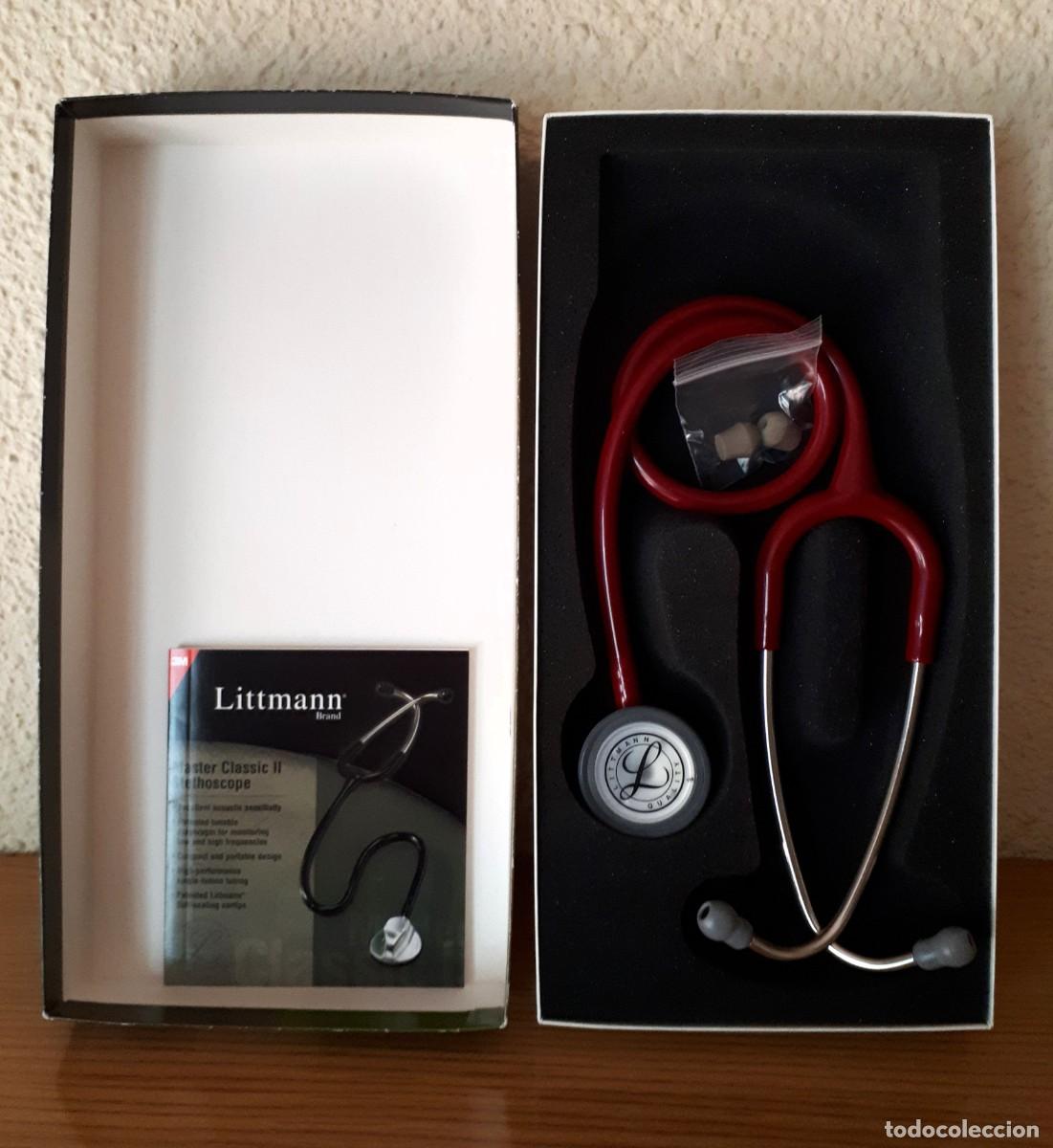 Antig&uuml;edades: 4 Caja de cart&oacute;n original abierta con librito de instrucciones, fonendoscopio color borgo&ntilde;a y 1 juego de Olivas de repuesto para los oidos - Foto 4