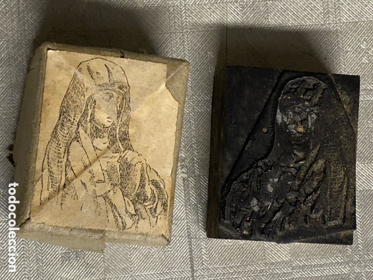 Antig&uuml;edades: MOLDE DE IMPRENTA GRABADO RELIGIOSO VIRGEN 5,2 CM X 4,1 CM