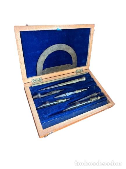Antiquit&eacute;s: Estuche de compases y tiral&iacute;neas antiguo