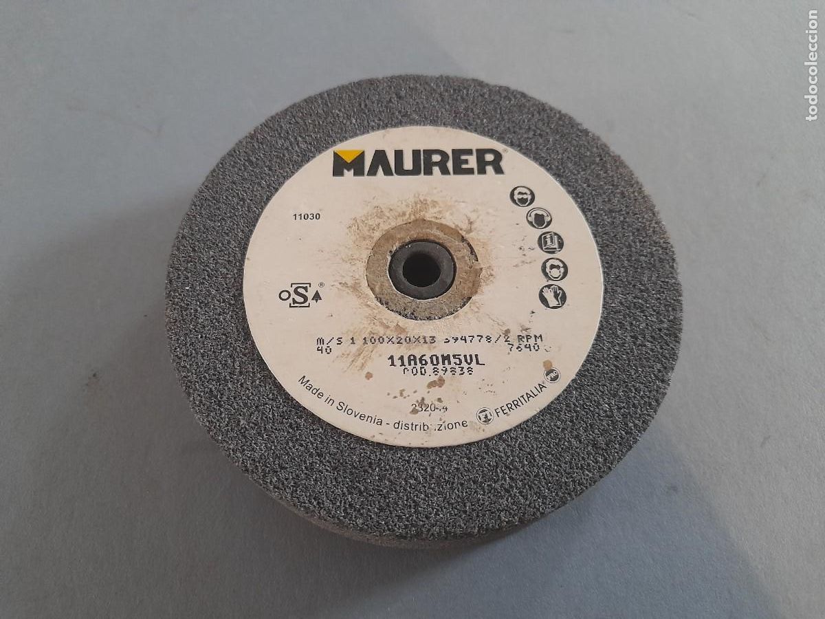 Antig&uuml;edades: rueda / muela abrasiva, maurer 10,5x2cm aprox, 360g aprox